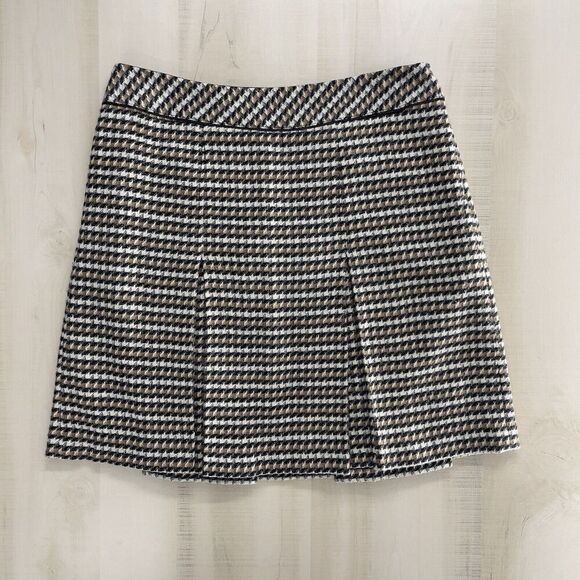 Talbots Womens Houndstooth Printed Skirt Pleated Brown Black 10 Petite Work Fall - Picture 1 of 6